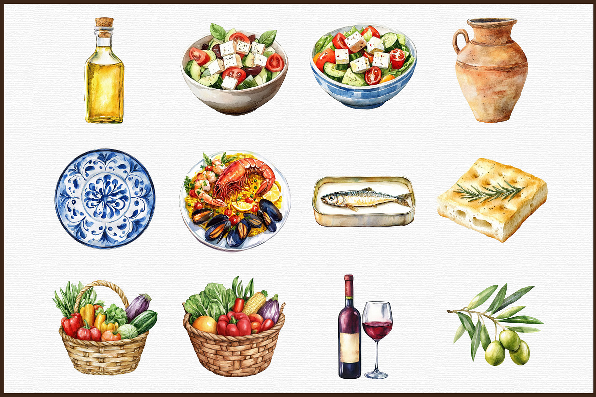 Mediterranean Watercolor Clipart, an Illustration by Sublimation Artist (Photo 3 of 6)