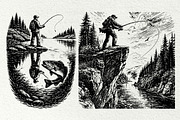 Fishing Scenes Engraving Graphics, a Sport Illustration by DENIDigitalArtSudio (Thumbnail 6 of 8)