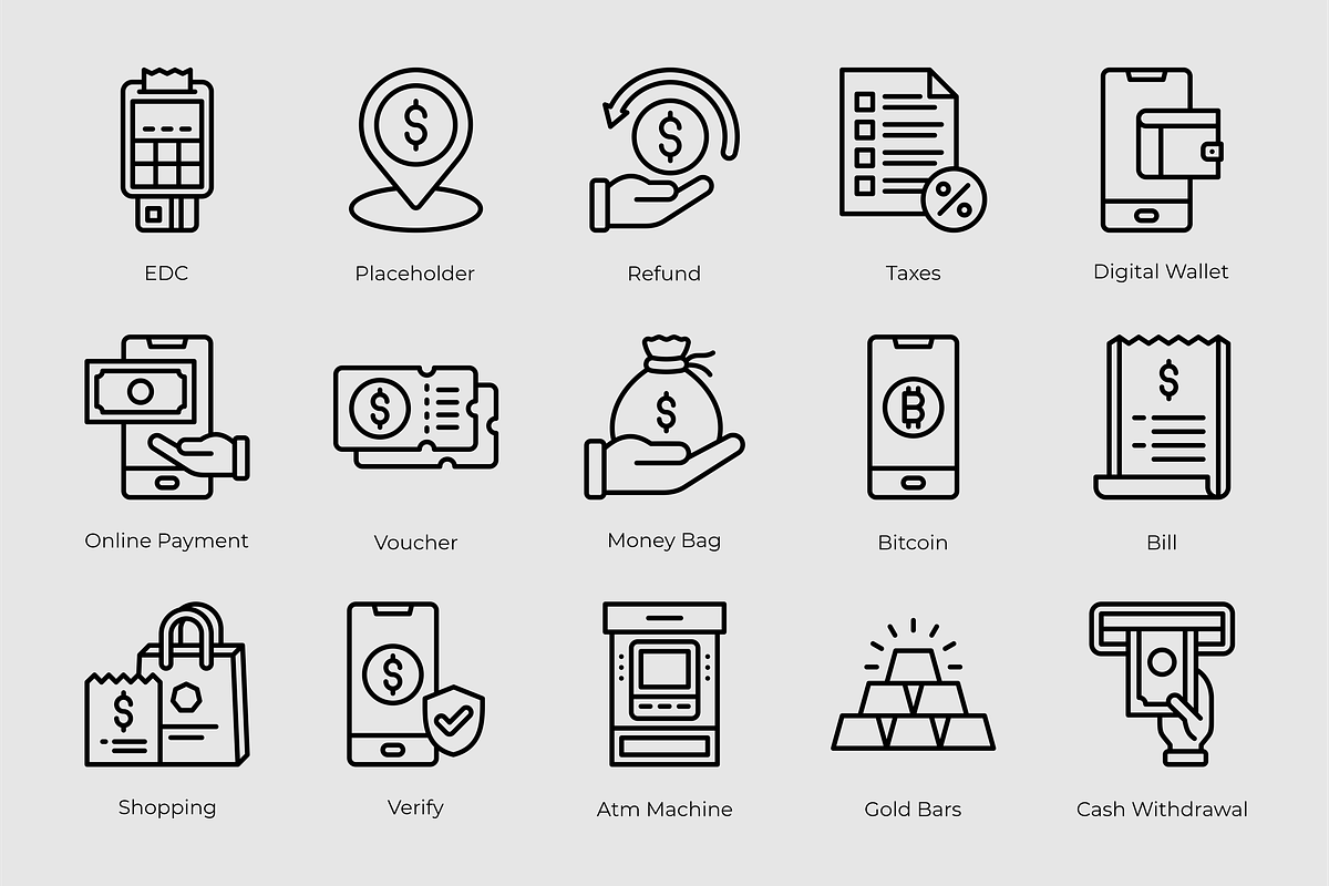 Payment and Bill Icons, an Outline Icon by Tekuni (Photo 4 of 6)