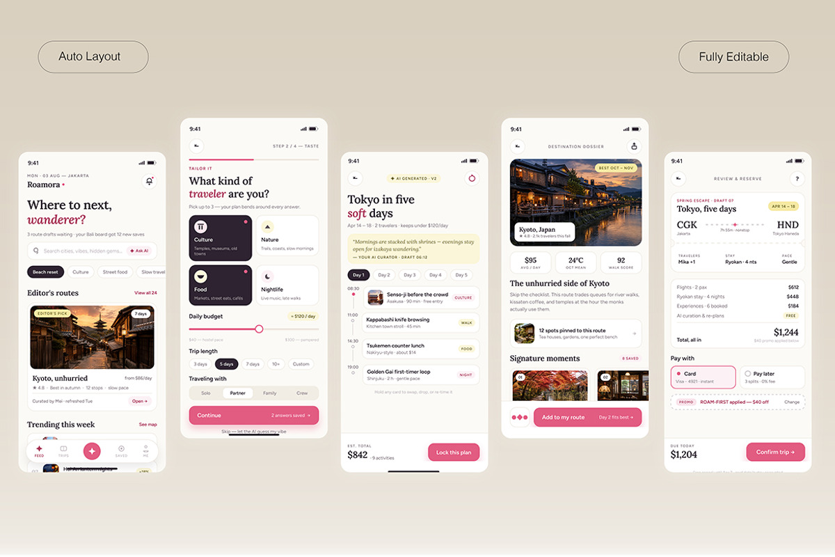 AI Travel Planner Mobile App, an UI Kit Template by Pitchlook.Studio (Photo 3 of 4)