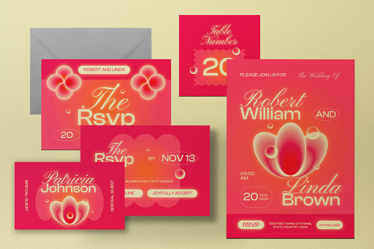 Pink Modern Wedding Invitation Set, an Invitation Template by graphicook (Photo 3 of 3)