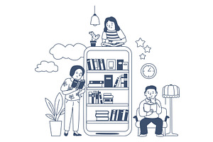 Online library concept. Digital book, an Education Illustration by LadadikArt
