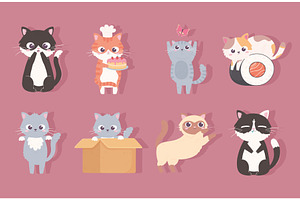 set cute kitty, an Animal Illustration by studiogstock