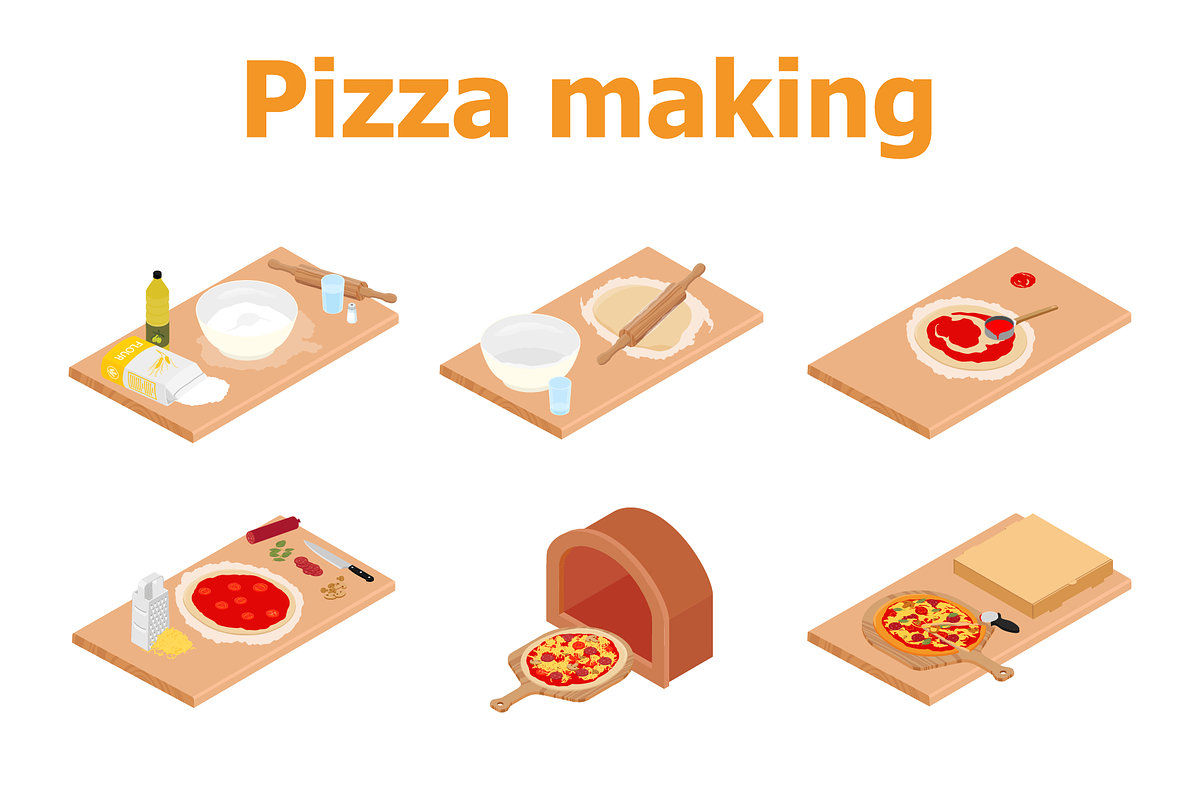 Isometric Pizza Scene Creator, a Food Illustration by Viktorijareut (Photo 4 of 7)