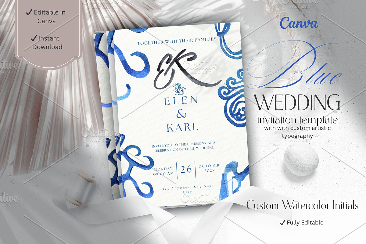 Blue Wedding Invitation Template Can, a Templates & Theme by Alisa Mikibith Art (Photo 1 of 10)