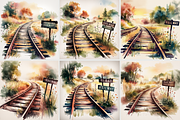 Watercolor Train Railway, a Background Graphic by Printable Treasure (Thumbnail 2 of 2)