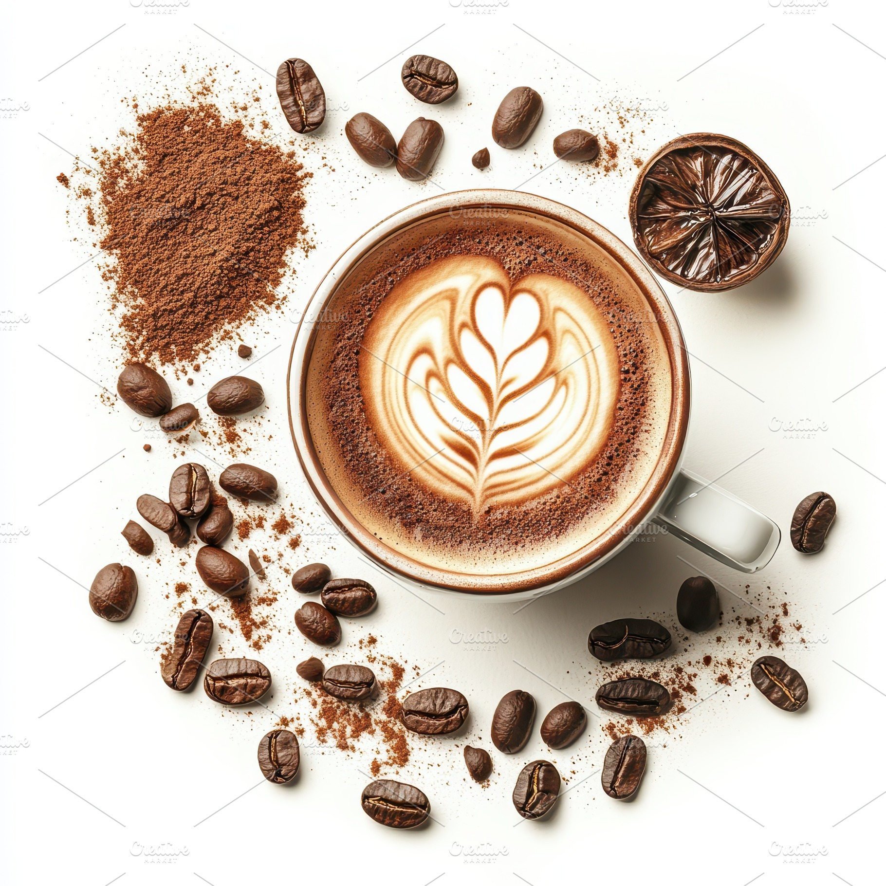 Aromatic Latte Art Coffee Beans Coco, a Food & Drink Photo by Pixeness Studio