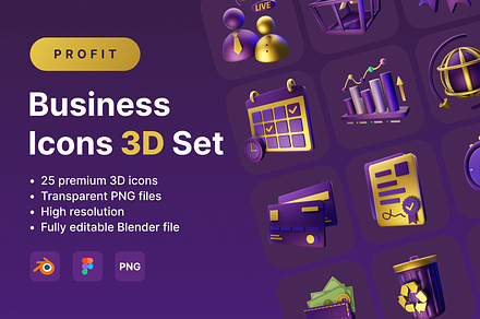 Profit- Business Icons 3D Set, a 3D by Laimmilka