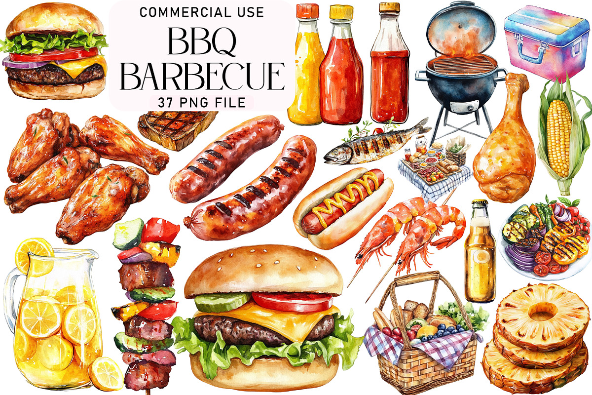 Watercolor Bbq Barbecue Clipart, an Illustration by Daily.Designs (Photo 1 of 3)