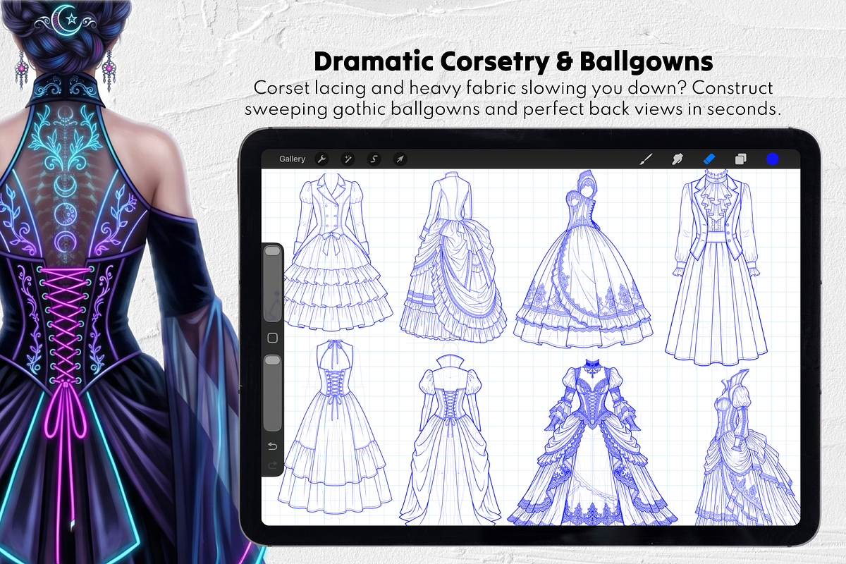 Gothic Dress Stamp Brushes Set, a Brush Add-On by Selentaori Studio (Photo 5 of 12)