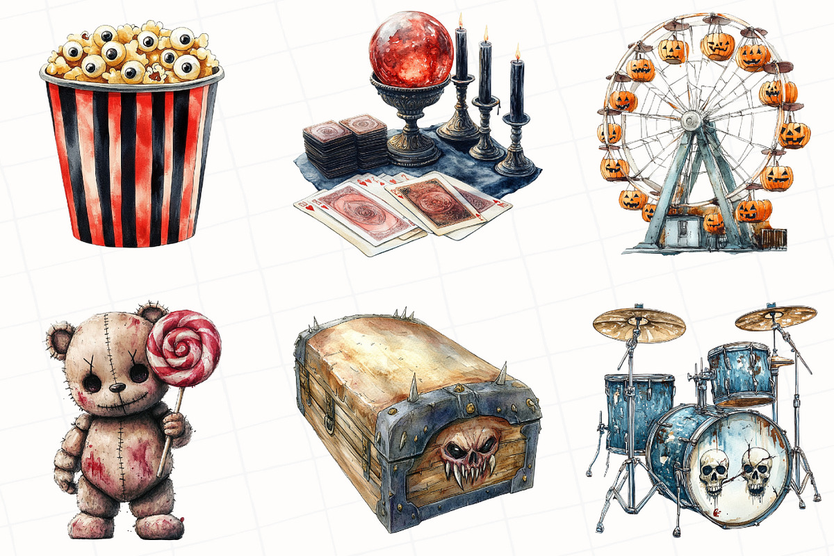 Watercolor Spooky Circus Clipart, an Illustration by OK Design (Photo 3 of 5)