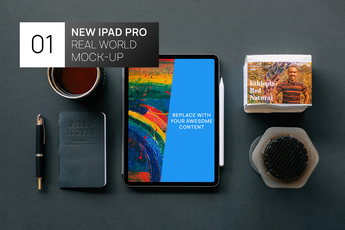 New iPad Pro 11 Dark Flat Lay Mockup, an iPad Mockup by Edito