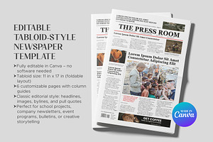 Editable Tabloid-Style Newspaper, a Magazine Template by Oshin Design