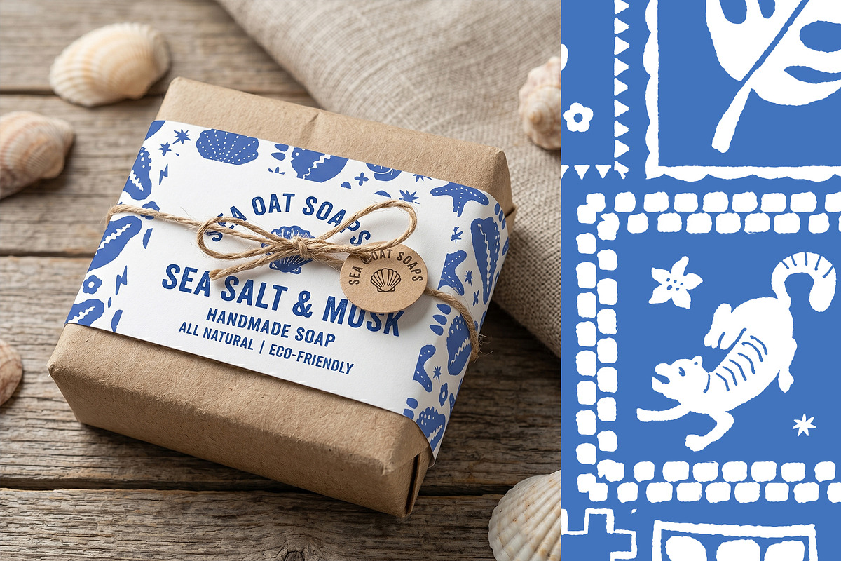 Linocut Coastal Patterns & Clipart, an Object Graphic by Sonulkaster (Photo 4 of 11)