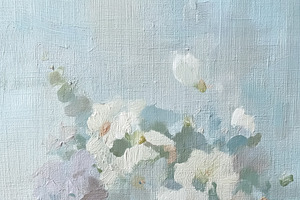Fine art painting of a white vase filled with impressionistic fl, an Illustration by Studio ANNA