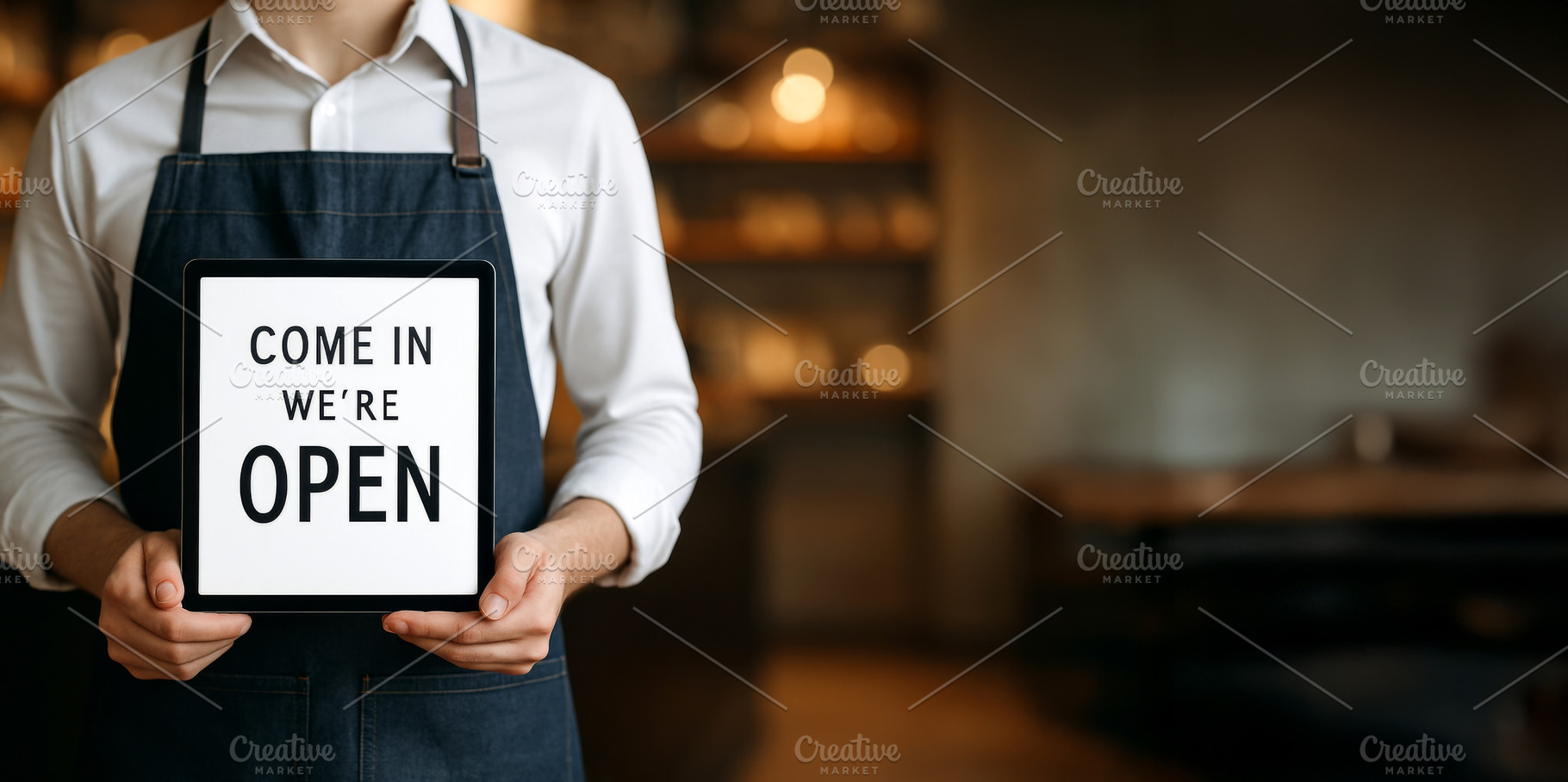 Small business owner holding open si, a Photo by Dvoevnore photos