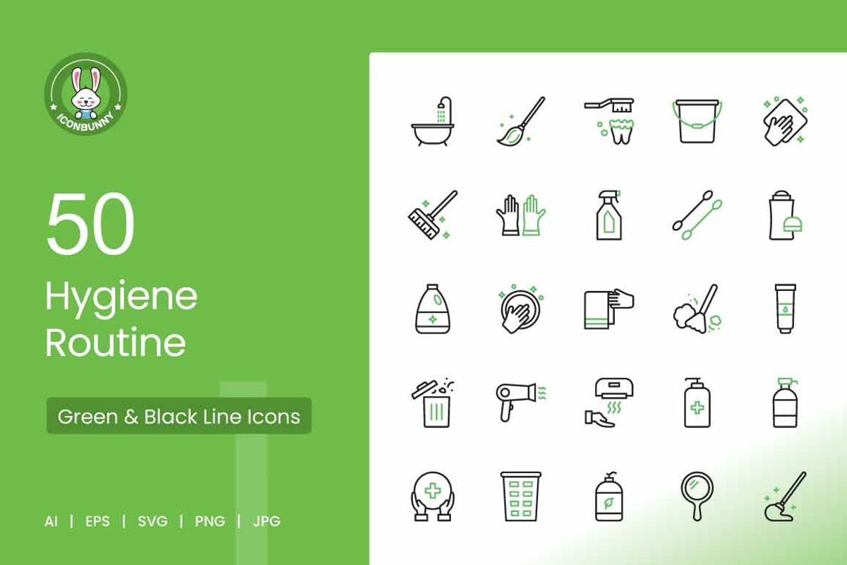 Hygiene Routine Green & Black Icons, an Icon by IconBunny (Photo 1 of 2)