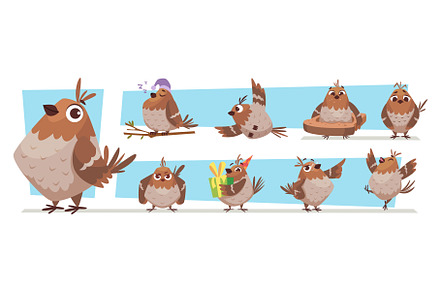 Sparrows. Cartoon birds in action, a Graphic by Onyx
