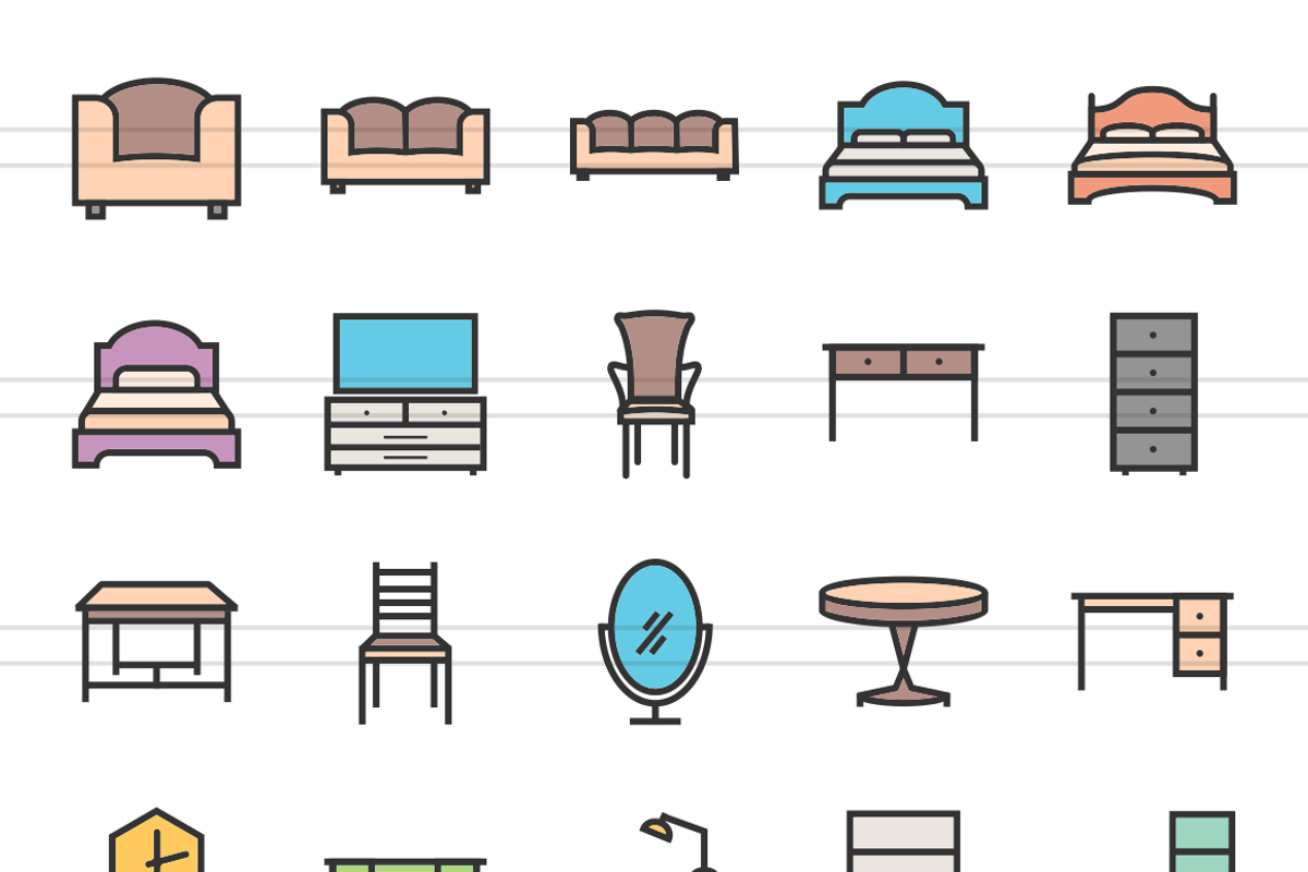 50 Furniture Line Filled Icons preview 2