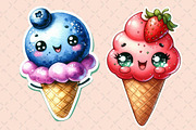 Kawaii Ice Cream Clipart Bundle, an Illustration by Designworld (Thumbnail 4 of 5)