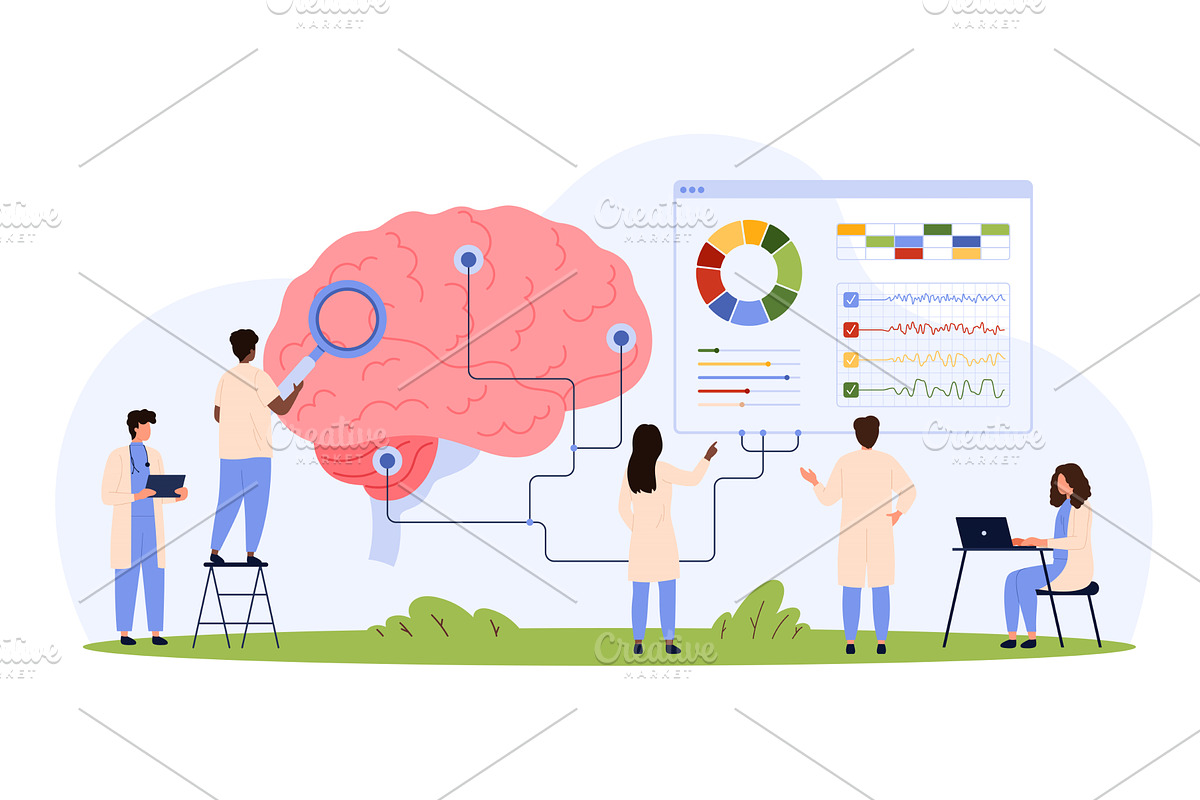 Medical brain research with, a Healthcare Illustration by Flashvector
