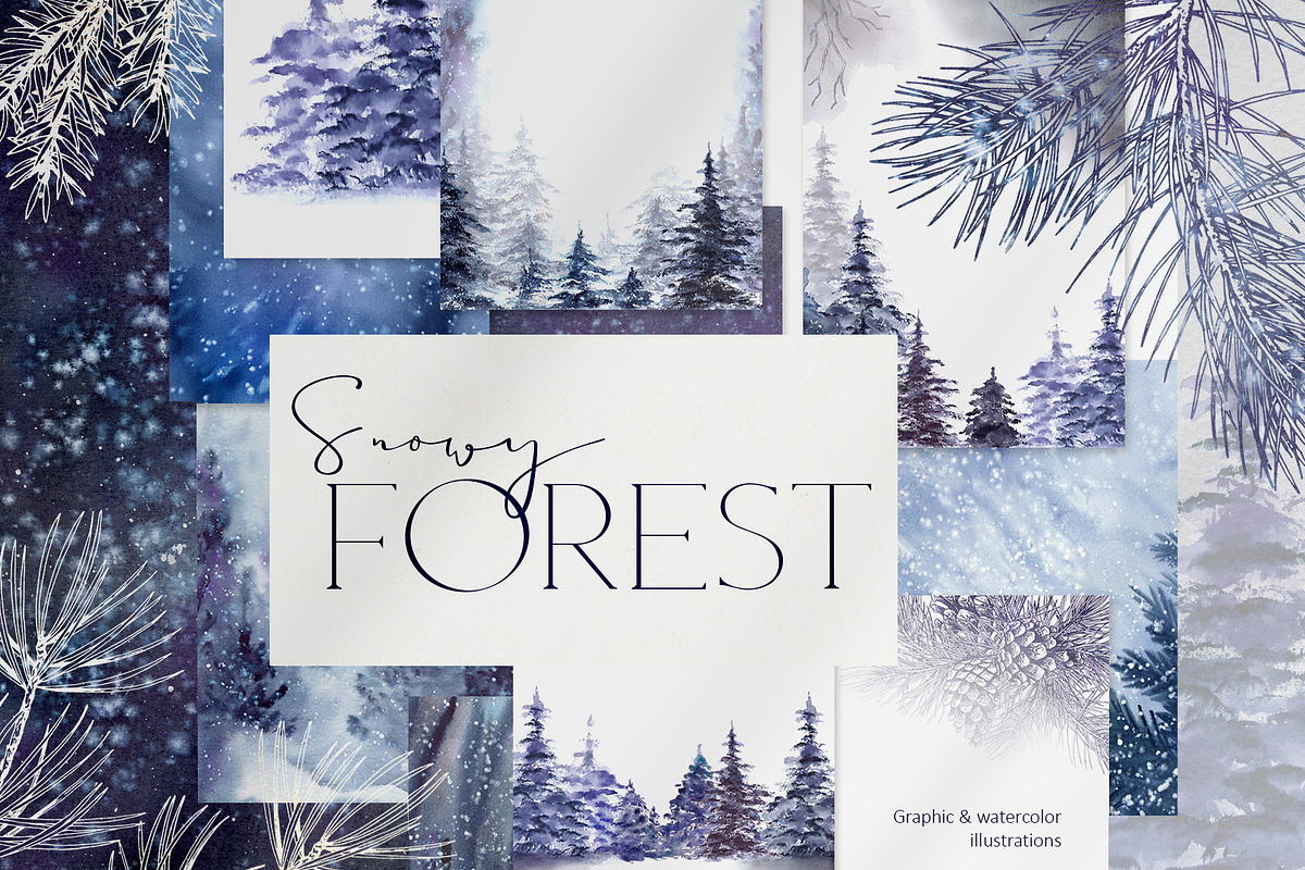 Snowy Forest Trees & Branches, an Object Graphic by Jeanna Draw (Photo 10 of 11)