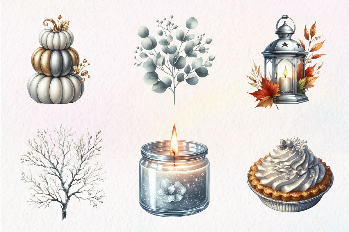 Watercolor Silver Autumn Clipart, an Illustration by CreationArt (Photo 3 of 9)