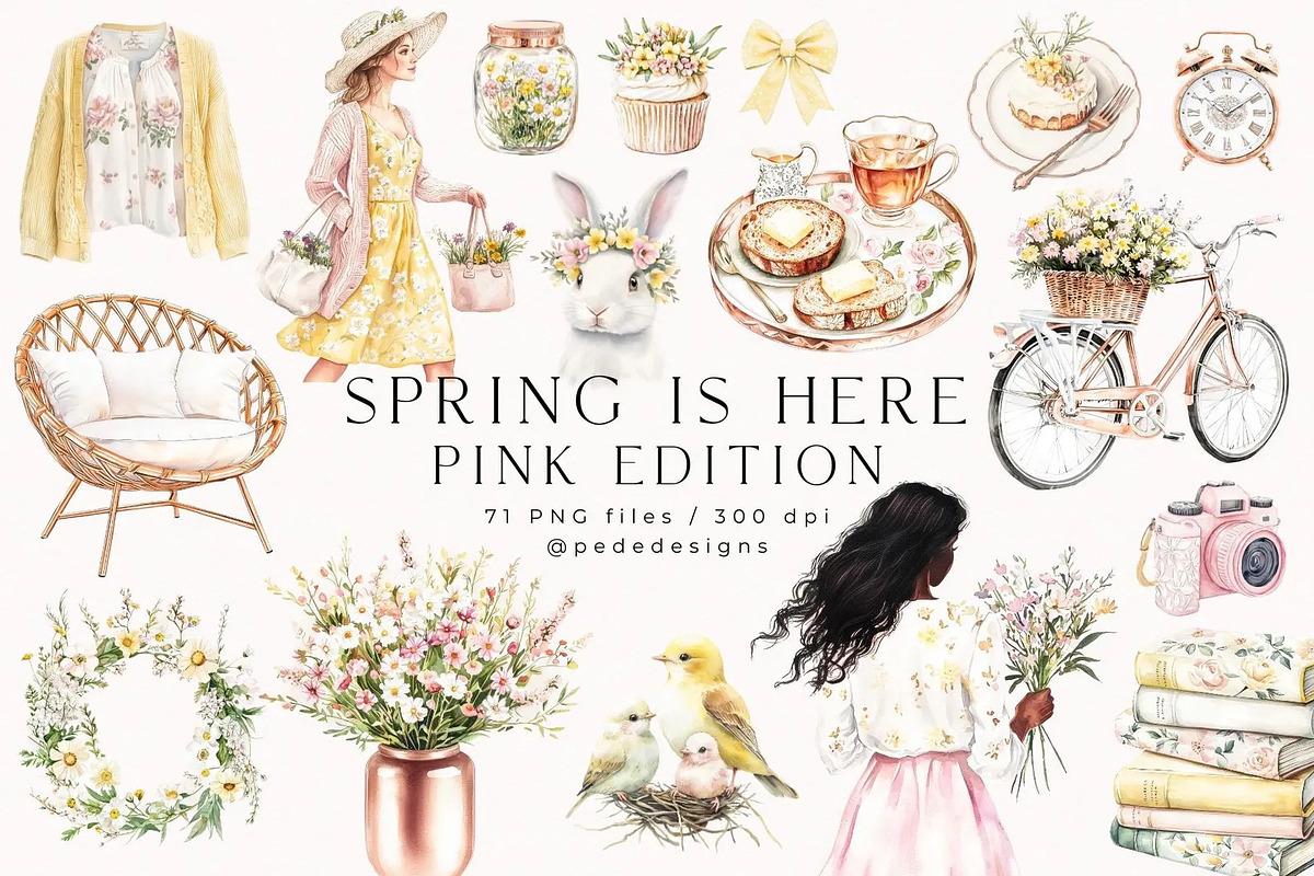 Spring Is Here. Pink Edition., a Seasonal Illustration by PeDe Designs (Photo 1 of 14)