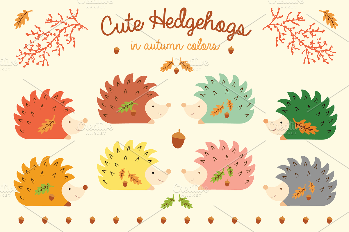 Cute Hedgehogs - in autumn colors, an Animal Illustration by Bugcessories