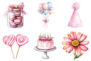 Watercolor Pastel Birthday Clipart, a Seasonal Illustration by CitraGraphics (Thumbnail 4 of 6)