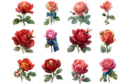 quirky valentine rose flower clipart, an Illustration by DreamArtGraphic (Thumbnail 3 of 4)