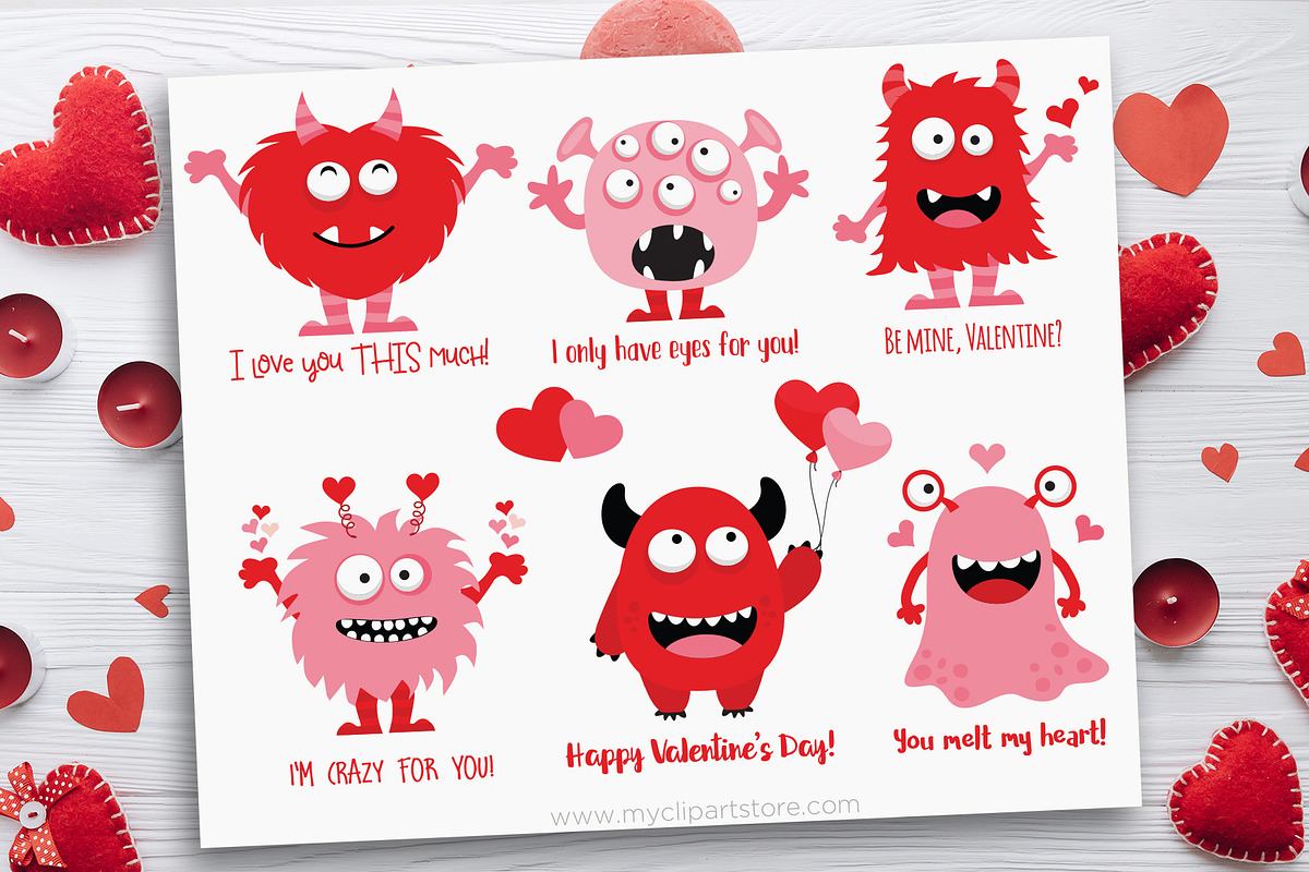 Funny Valentine Monsters, SVG, an Illustration by MyClipArtStore (Photo 1 of 2)