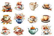 Watercolor Autumn Tea Party Clipart, an Illustration by Designworld (Thumbnail 2 of 6)