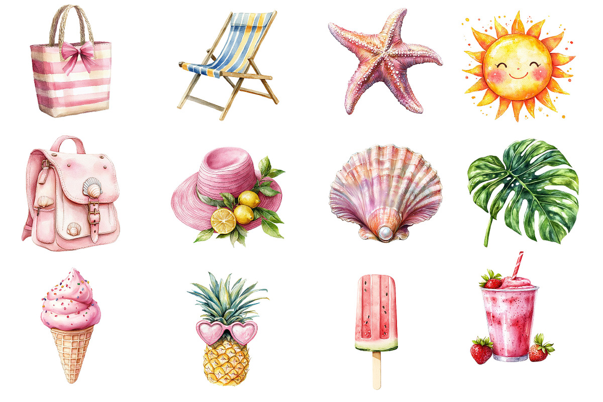 Watercolor Summer Beach Clipart PNG, an Illustration by Dream Creation (Photo 4 of 5)