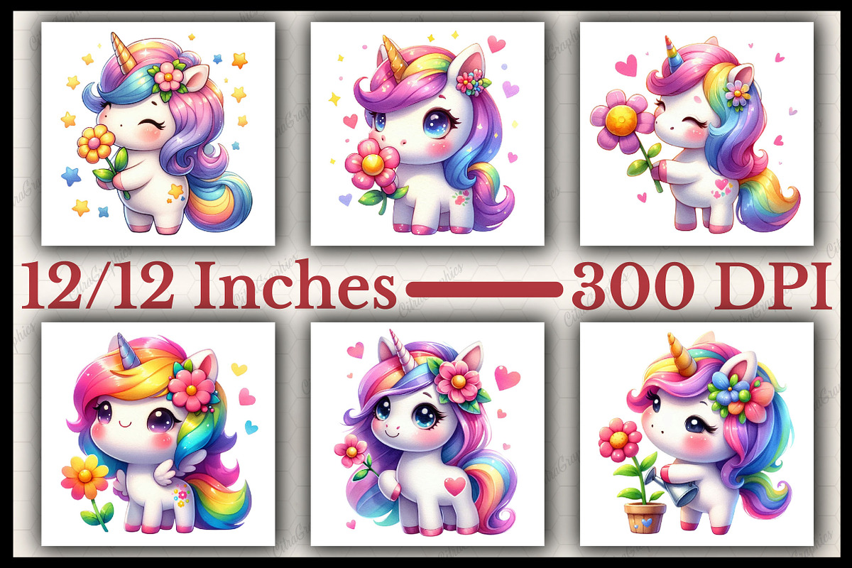 Cute Pastel Unicorn with Flowers, an Illustration by CitraGraphics (Photo 2 of 6)