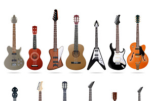 Acoustic and electric guitars set