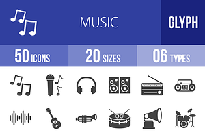 50 Music Glyph Icons, an Icon by IconBunny
