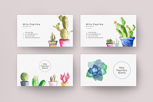 Watercolor Succulent Business Card, a Business Card Template by SlideStation