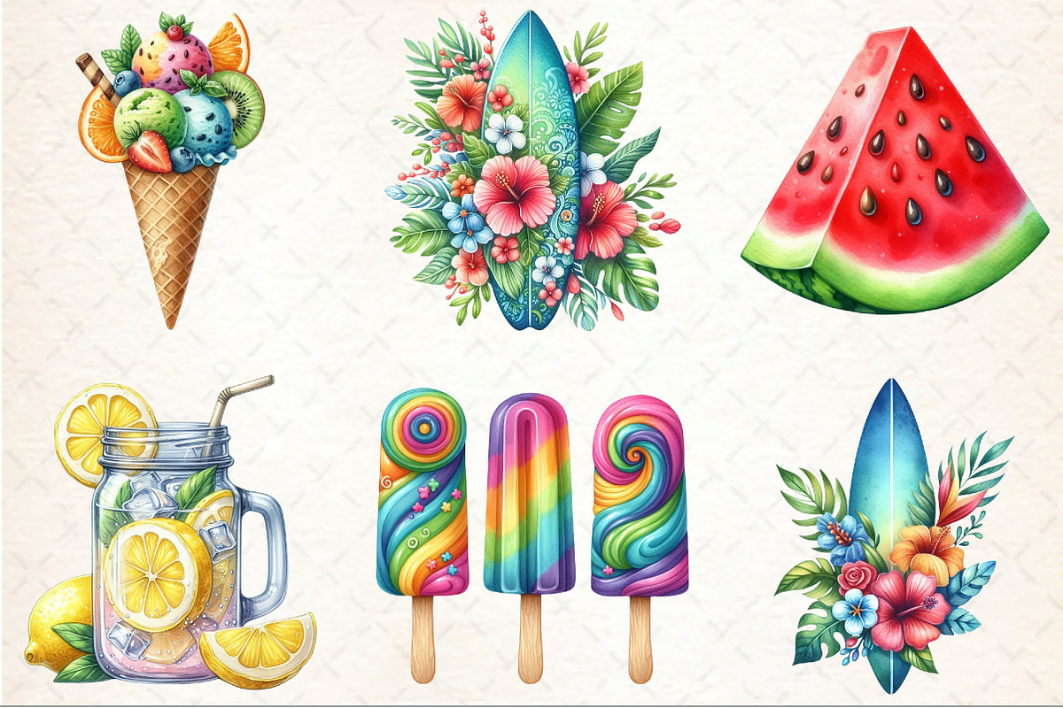 Watercolor Summer Vibe Clipart, an Illustration by Rose Art (Photo 3 of 7)