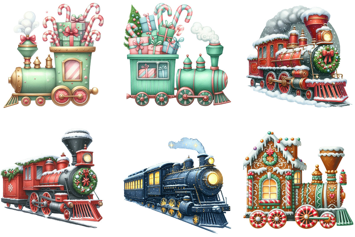 Christmas Trains Clipart P1, an Illustration by DreamArtGraphic (Photo 4 of 5)