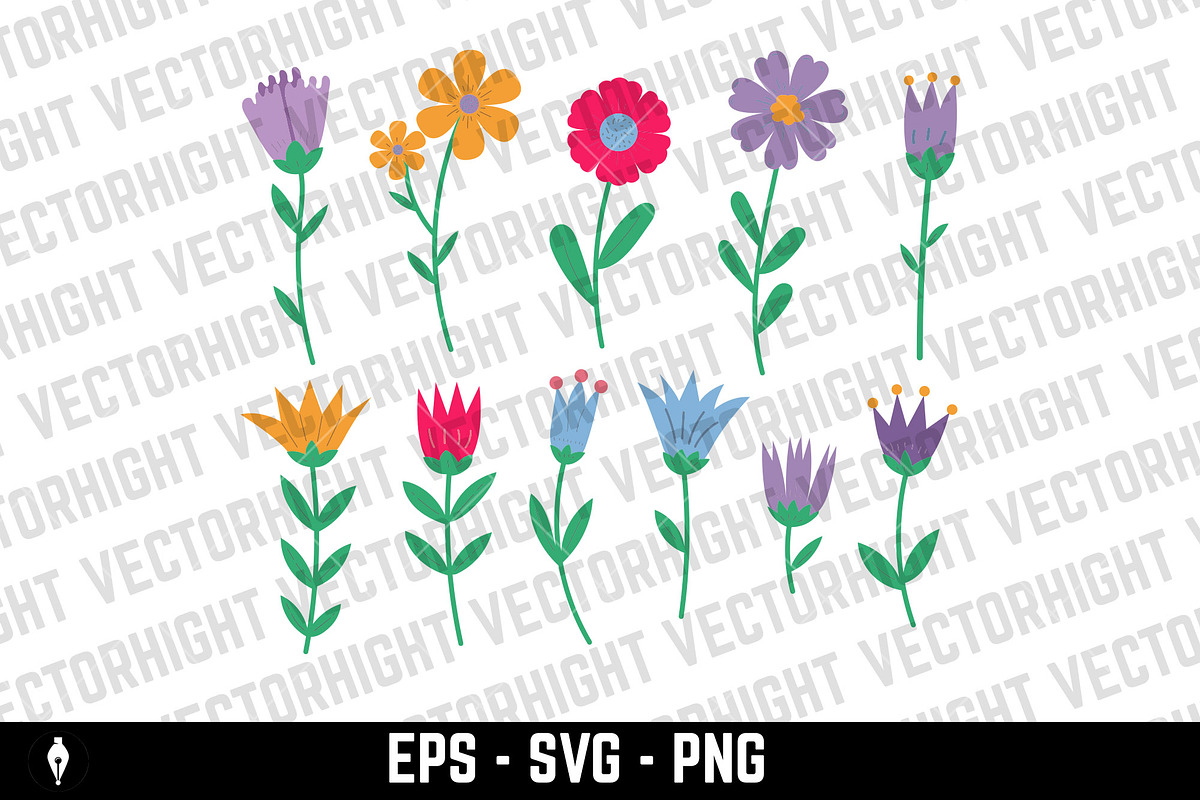 Set of colorful flower elements, a Decorative Illustration by Vectorhight
