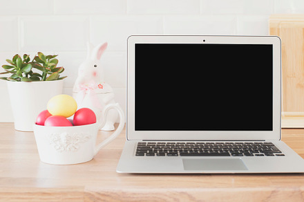 Happy Easter! Workspace with Laptop