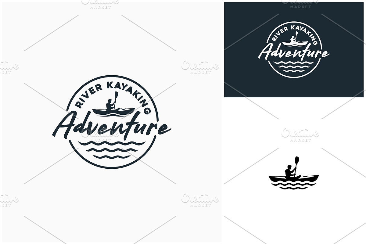 Man on River Canoe Kayak Boat Logo