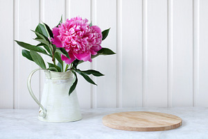 pink peony and cutting board