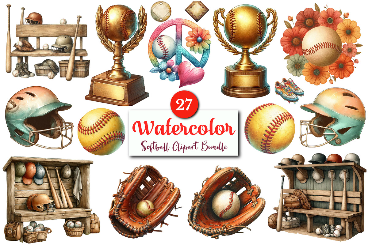 Watercolor Softball PNG Clipart, a Graphic by CitraGraphics (Photo 1 of 4)