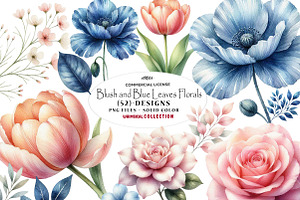 Blush and Blue Leaves Florals