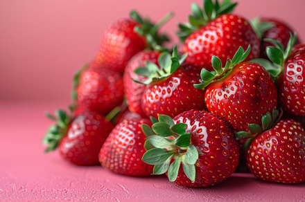 Fresh Strawberries Piled on Pink Background Highlighting Juicy Red Berries, a Photo by AS photostudio