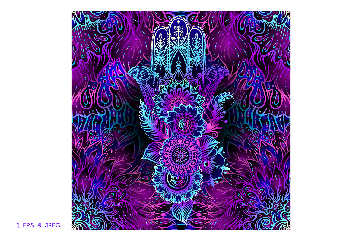 Neon Hamsa Seamless Pattern, a Pattern Graphic by Elen-Lane (Photo 2 of 2)