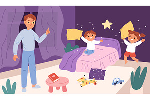 Naughty children in room. Father, a Person Illustration by YummyBuum