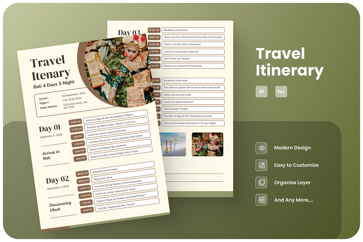 Travel Itinerary, a Flyer Template by Annora Studio (Photo 1 of 5)